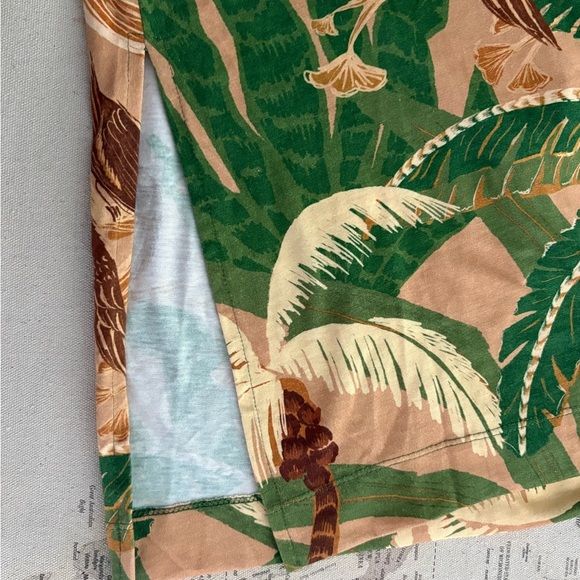 160$ Farm Rio Tropical Isla Padded Shoulders Midi Dress Size L Beige Green - Picture 10 of 12